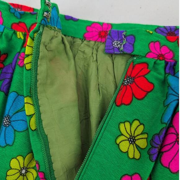 Vintage 1970's Neon Bright FLOWER POWER MAXI SKIRT Hawaiian Acrylic Crepe Fabric - Picture 6 of 8